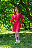Лляне плаття-вишиванка, червоне, арт. 4593-коротке, фото 10