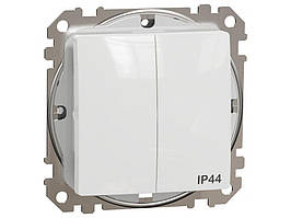 Вимикач двоклавішний білий Sedna IP44