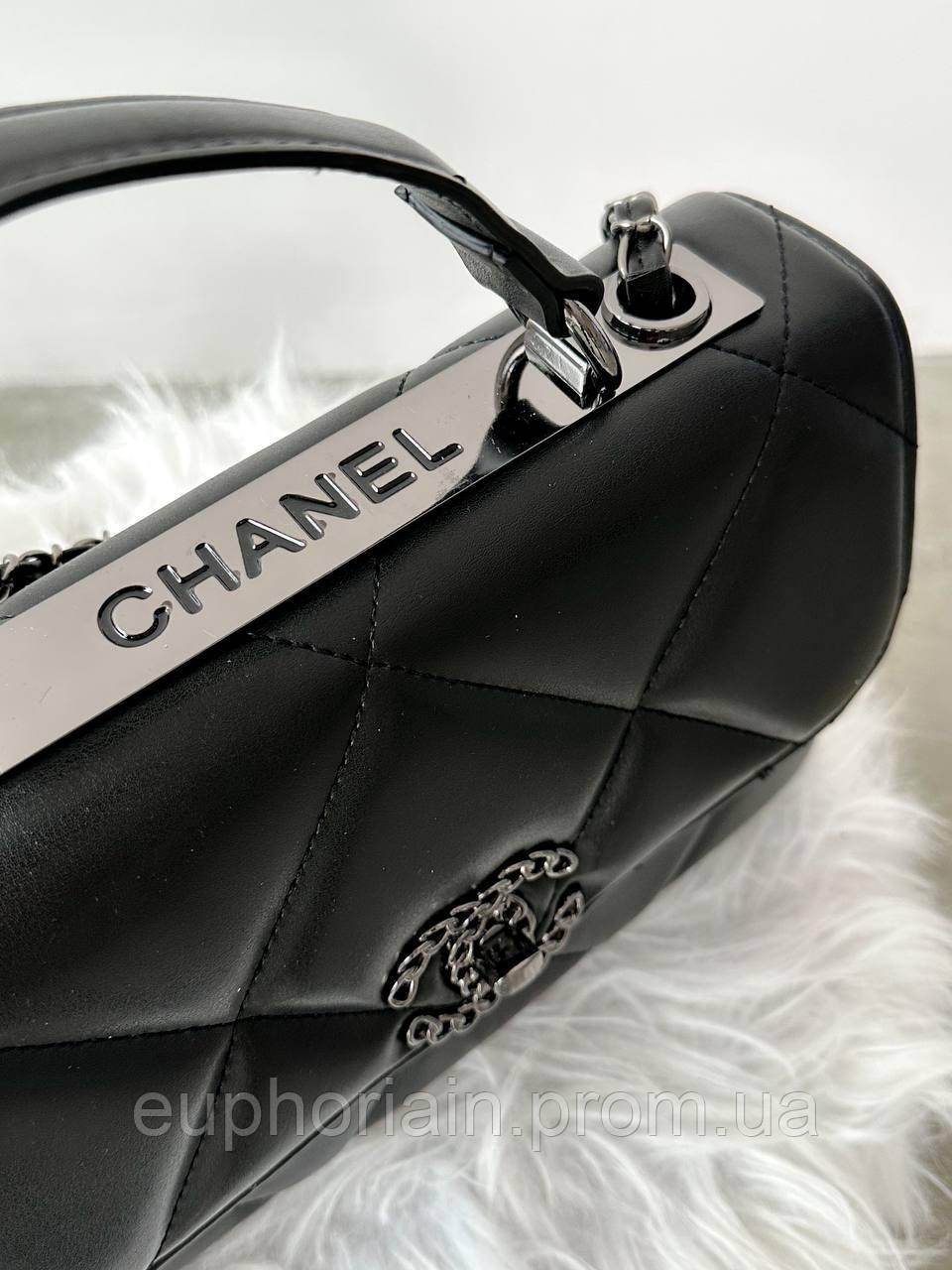 Женский сумка из эко-кожи Chanel Black / Шанель черная на плечо сумочка женская кожаная стильная брендовая - фото 9 - id-p1984525720
