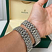 Стильний наручний годинник Rolex 36 mm Day — Date Silver Green Diamond, фото 7