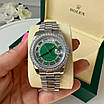 Стильний наручний годинник Rolex 36 mm Day — Date Silver Green Diamond, фото 8