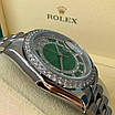 Стильний наручний годинник Rolex 36 mm Day — Date Silver Green Diamond, фото 9
