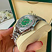 Стильний наручний годинник Rolex 36 mm Day — Date Silver Green Diamond, фото 6