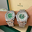 Стильний наручний годинник Rolex 36 mm Day — Date Silver Green Diamond, фото 10