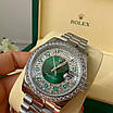 Круті наручний годинник Rolex 36 mm Day — Date Silver Green Diamond, фото 7