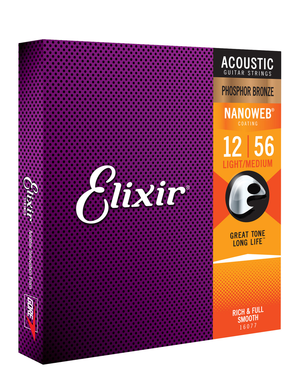 Струни для акустичної гітари Elixir 16077 Nanoweb Phosphor Bronze Acoustic Light-Medium 12/56