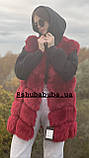 Жилетка жіноча з еко-хутра та шкірозамінника 76 см Гранат, фото 3