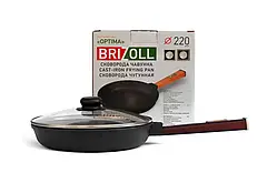 Сковорода чавунна "Brizoll" 220 х 40 мм із ручкою "Optima - Bordo" та скляною кришкою