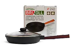 Сковорода чавунна "Brizoll" 240 х 40 мм із ручкою "Optima - Bordo" та скляною кришкою