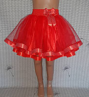 Дитяча спідничка на резинці, червона з стрічкою в горошок, розмір 110-116