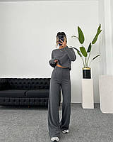 Демісезонний трикотажний жіночий брючний костюм двійка, теплий комплект з ангори штани та кофта довгий рукав