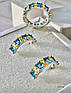 Срібні сережки з блакитними та жовтими фіанітами, фото 2