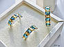 Срібні сережки з блакитними та жовтими фіанітами, фото 7