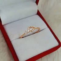 Подарок девушке - кольцо "Нежное сердце и цирконы в золоте" ювелирный сплав в бархатной коробочке
