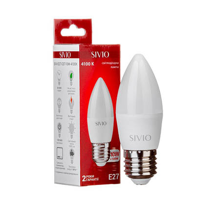 Світлодіодна лампа SIVIO 10W C37 E27 4100K Код.59752, фото 2