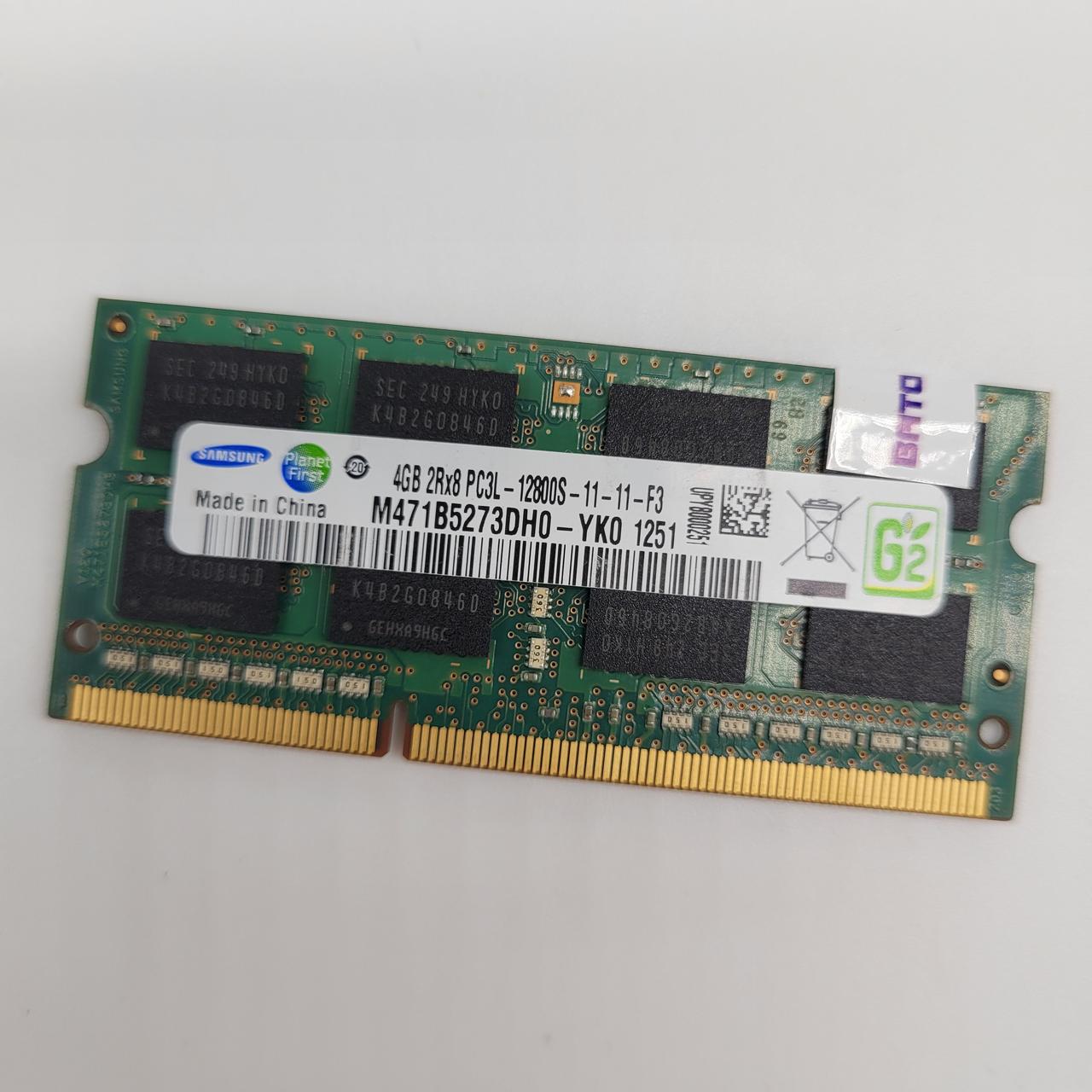 Оперативна пам'ять для ноутбука Samsung SODIMM DDR3L 4Gb 1600MHz PC3-12800s 2R8 CL11 (M471B5273DH0-YK0) Б/В