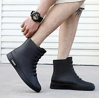 Короткие резиновые сапоги для города или резиновые кроссовки мужские с неопреновым носком 44р черные