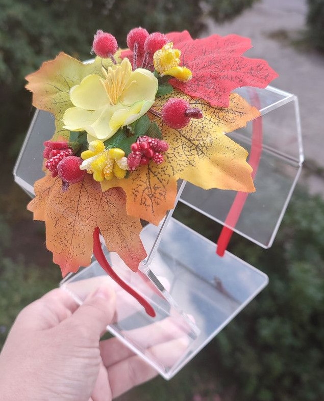 Осінній обруч з листям осенний ободок осенний веночек осінній вінок для фотосесії фотосессии Осінній обідок, фото 1