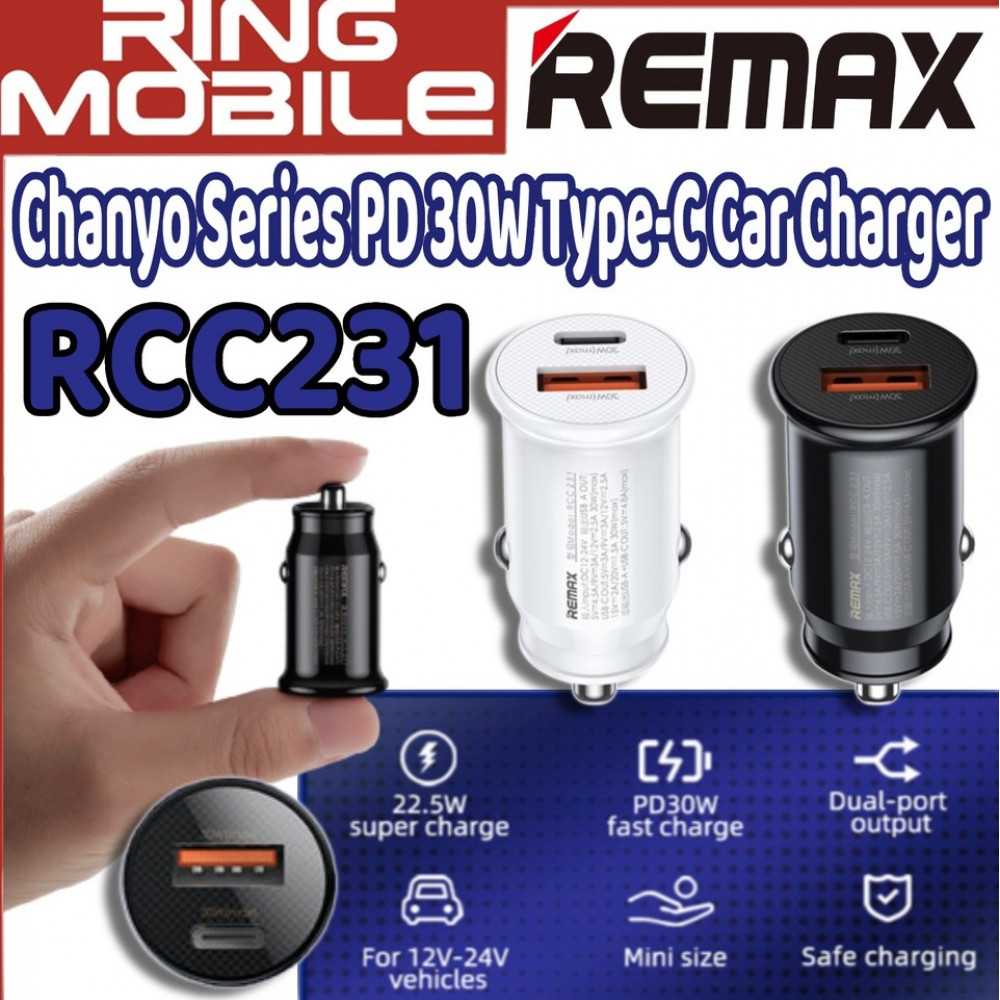 АЗП 12/24V 1USB-1Type-C Remax RCC231 PD+QC3.0 30W (Чорний)