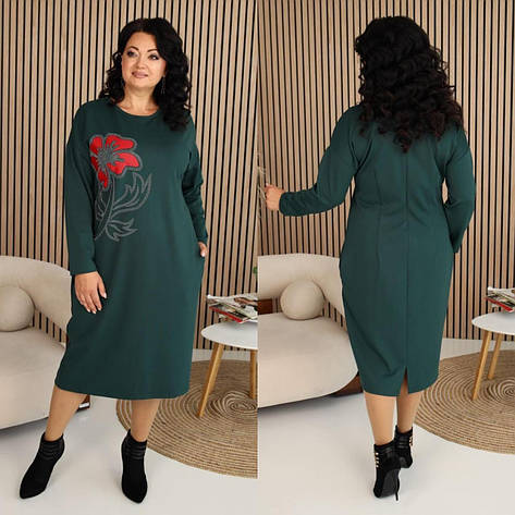 Жіноча сучасна зелена сукня з маком. Розміри 52-58, фото 1