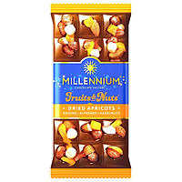 Шоколад молочный Millennium Fruits&Nuts с миндалем, фундуком, курагой и изюмом, 90 г