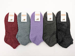 Жіночі короткі зимові шкарпетки Корона, вовна норки, однотонні. Розмір 37-42, 10 пар/уп. асорті кольорів