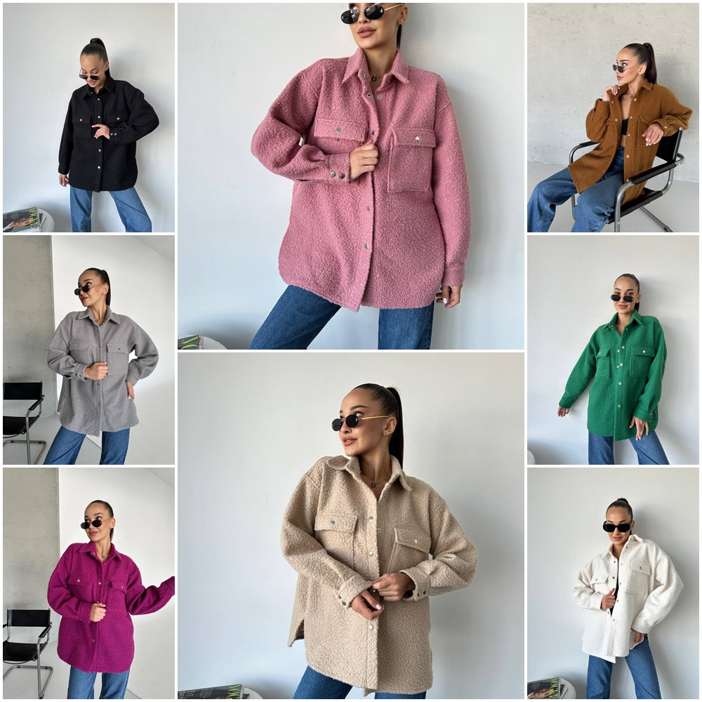 Тепла куртка-сорочка вовна букле на засувицях тежці розміри норма й батал