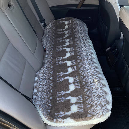 Універсальна Накидка чохол на сидіння автомобіля з овчини Sheepskin (Еко-шерсть) Задній диван Олені, фото 3