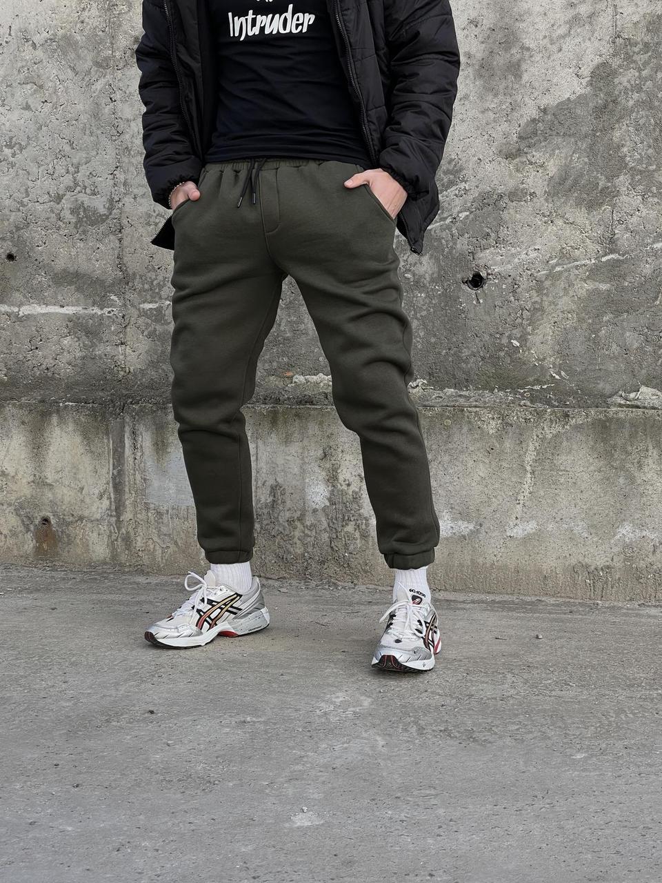Стильні повсякденні чоловічі брюки на манжеті хакі, Демісезонні молодіжні спортивні штани на флісі
