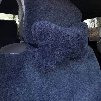 Автомобільна подушка на підголівник з Еко-хутра Подушка в салон автомобіля Сіра 1 шт, фото 2