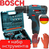 Шуруповерт Bosch. С набором инструментов. Дрель аккумуляторная Бош с набором насадок