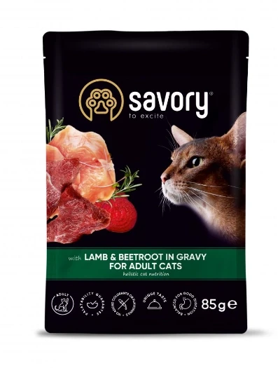 Вологий корм для котів Savory з ягням та буряком у соусі 85 гр, фото 1