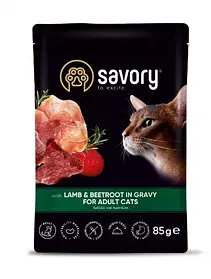 Вологий корм для котів Savory з ягням та буряком у соусі 85 гр