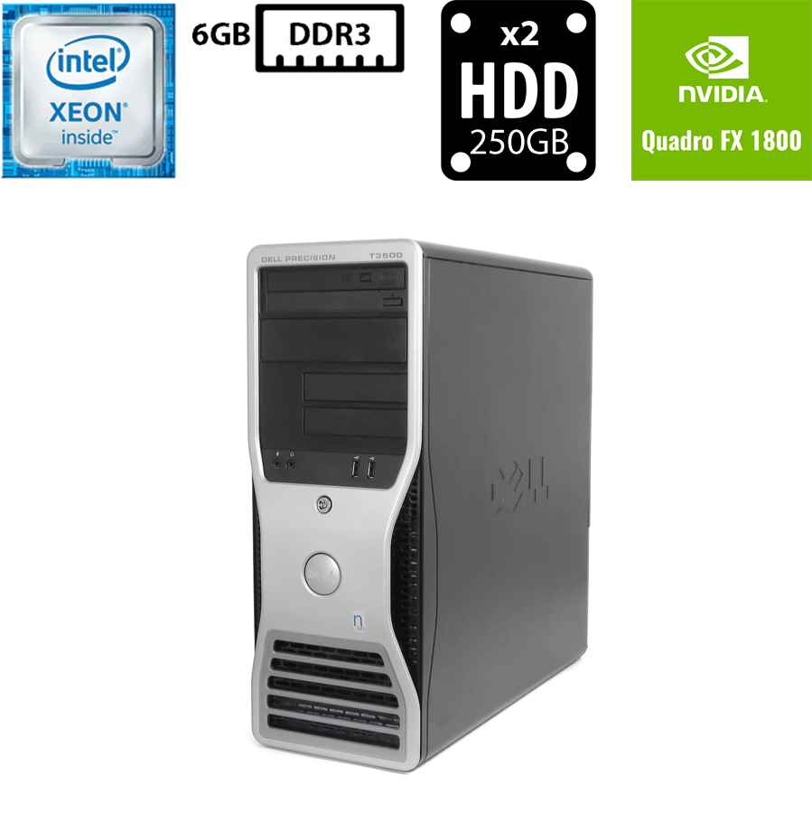 Комп'ютер Dell Precision T3500 TWR/Xeon W3530 2.80GHz/6GB DDR3/HDD 250GB+HDD 250GB/NVIDIA Quadro FX1800 768MB Б/В