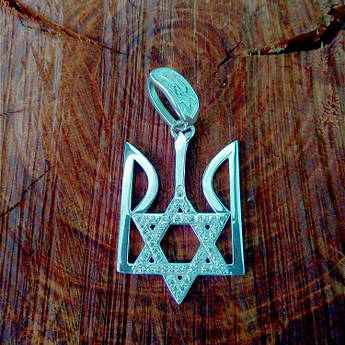 Підвіс срібний Герб України та Зірка Давида з білими камінцями