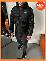 Стильная тёплая мужская куртка Адидас с утеплителем силикон 200 Осенние мужские курточки короткая черная