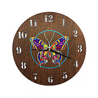 Настінний годинник зі стразами та підсвічуванням алмазна вишивка Метелик 29 см DIY зроби сам