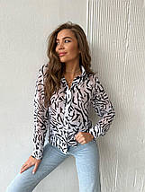 Блуза сорочка шифонова довгий рукав принт зебра та лео розміри норма, фото 3