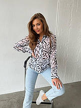 Блуза сорочка шифонова довгий рукав принт зебра та лео розміри норма, фото 4
