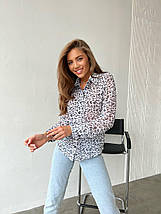 Блуза сорочка шифонова довгий рукав принт зебра та лео розміри норма, фото 5