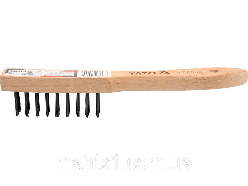 Щітка дротяна сталева YATO: 4-рядна, 30x16x250 мм, дерев'яна