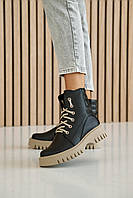 Жіночі черевики шкіряні зимові чорні-бежеві розмір 37 FV_002822