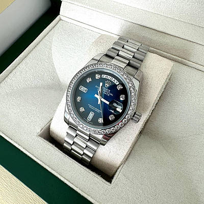 Годинник наручний Rolex 36 mm Day — Date Blue преміального ААА класу