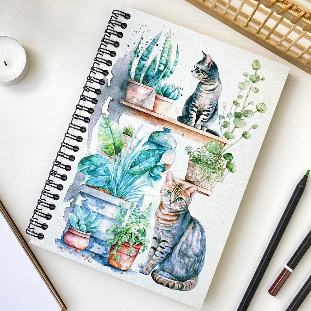 Скетчбук Котик та квіти 18x21 см (BDP_23S041)