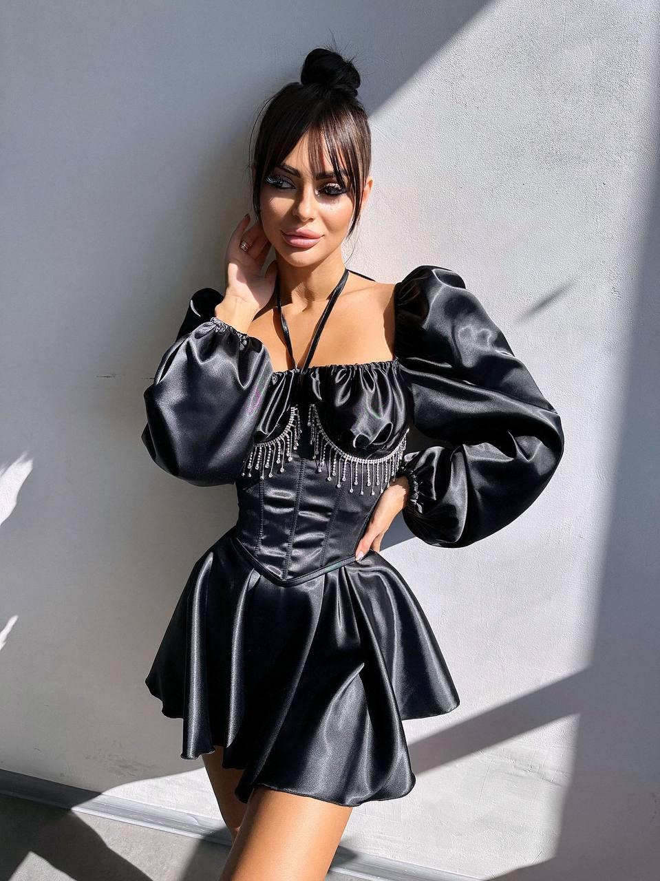 Плаття з корсетом декорованим стразами та рукавами ліхтариками з розкльошеною спідницею (р. 42, 44) 66035442Е, фото 1