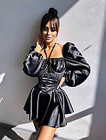 Платье с корсетом декорированным стразами и рукавами фонариками с расклешенной юбкой (р. 42, 44) 66035442Е