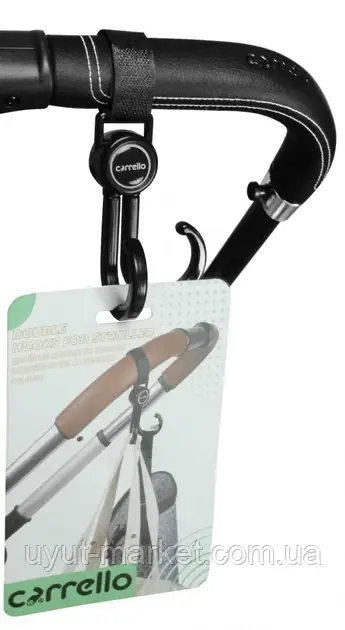 Подвійний гачок на коляску на липучках для пакетів CARRELLO CRL-7002 (1шт), фото 1