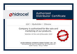 Сертифікат авторизованого дистриб'ютора від постачальника Hidrocel