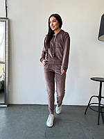 Женский велюровый спортивный костюм S-5XL  (42-44 46-48 50-52 54-56) худи с капюшоном штаны МОККО