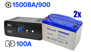 Комплект безперебійного живлення Full Energy BBGP-220/15 1500ВА/900Вт і 2 акумулятори Ultracell UCG100-12